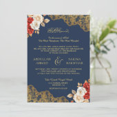 Rode Ivoor Bloemen Goud Kant Marine Moslim Huwelij Kaart (Staand voorkant)
