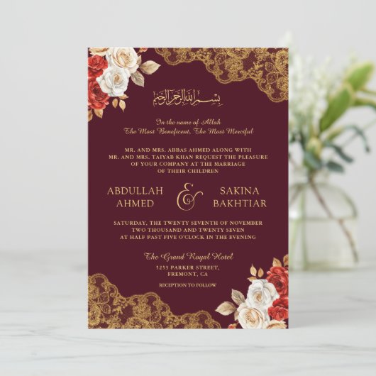 Rode Ivoor Bloemrijke Gouden Kant Bourgondië Mosli Kaart (Staand voorkant)