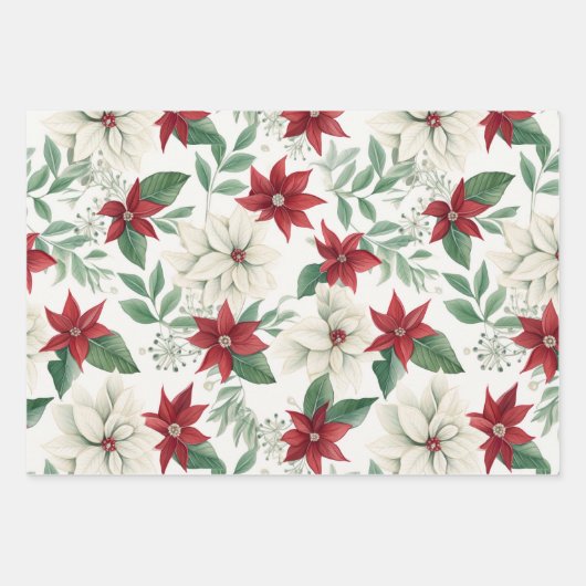 Rode Ivoor Poinsettia Flat Wrapping Paper Set van  (Voorkant)
