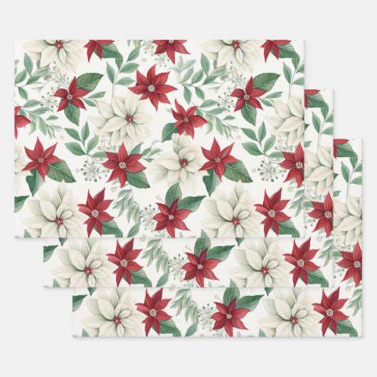 Rode Ivoor Poinsettia Flat Wrapping Paper Set van  (Set)
