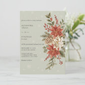 Rode & Ivoor Poinsettias in Sneeuw op Sage Bruilof Kaart (Staand voorkant)