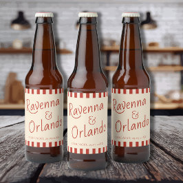 Rode Ivoor Strepen Retro Minimalistische Trouw Bier Etiket