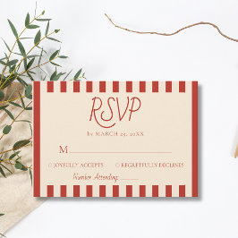 Rode Ivoor Strepen Retro Minimalistische Trouw RSVP Kaartje