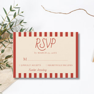 Rode Ivoor Strepen Retro Minimalistische Trouw RSVP Kaartje