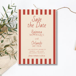 Rode Ivoor Strepen Retro Minimalistische Trouw Save The Date