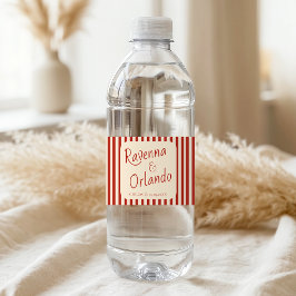 Rode Ivoor Strepen Retro Minimalistische Trouw Waterfles Etiket