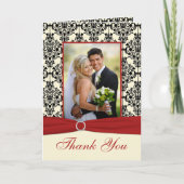 Rode, ivoorkleurige en zwarte damast foto dank je bedankkaart (Voorkant)