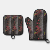 Rode Ivy Oven Mitt en Pothouders Ovenwant & Pannenlap Set (Voorkant)