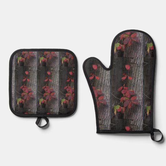 Rode Ivy Oven Mitt en Pothouders Ovenwant & Pannenlap Set (Voorkant)