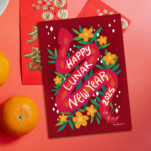 Rode jaar van de Snake Lunar Nieuwjaarskaart Feestdagenkaart