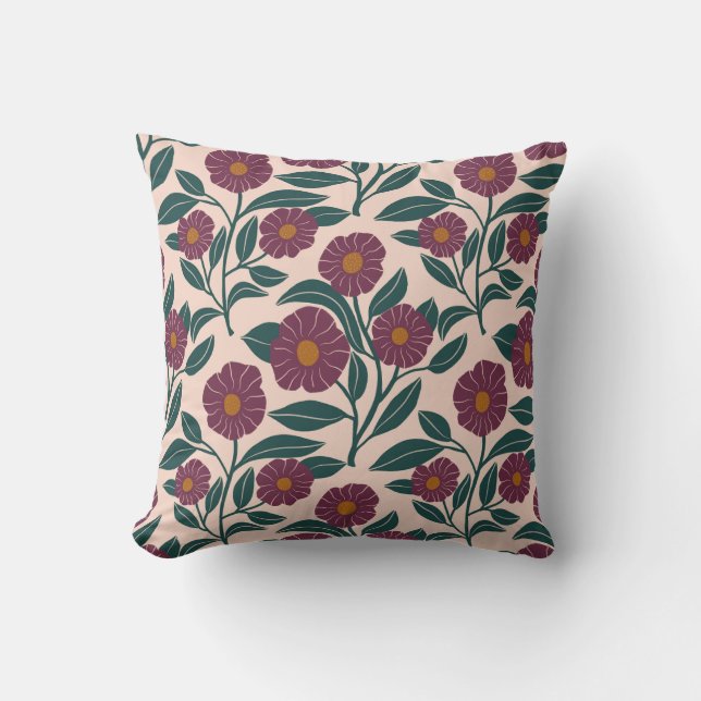 Rode jam bloemen met groene bladeren Worp kussen (Voorkant)