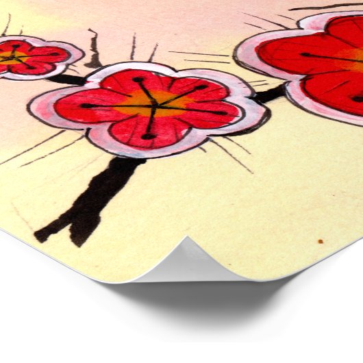 Rode Japanse Cherry Blossom Poster (Hoek)