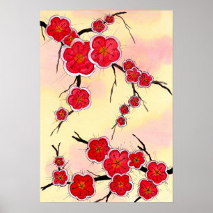 Rode Japanse Cherry Blossom Poster