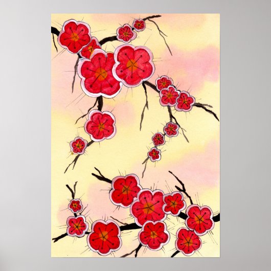 Rode Japanse Cherry Blossom Poster (Voorkant)