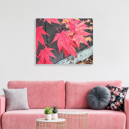 Rode Japanse Esdoornbladeren Botanisch Canvas Afdruk (Insitu (Woonkamer))
