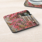 Rode Japanse esdoornbladeren en bamboe hek Bier Onderzetter (Linkerzijde)