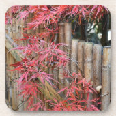 Rode Japanse esdoornbladeren en bamboe hek Bier Onderzetter (Voorkant)