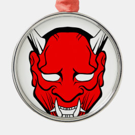 Rode Japanse Hannya Masker Metalen Ornament