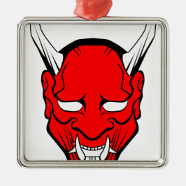 Rode Japanse Hannya-masker Metalen Ornament