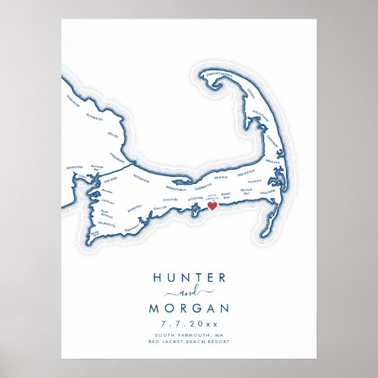 Rode Jas Huwelijk Cape Cod Navy Gastboek Poster (Voorkant)