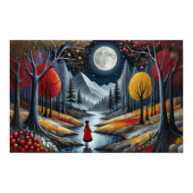 Rode jas kind verkennen grillig bos 's nachts