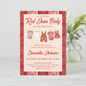 Rode Jean Denim Baby Shower Kaart (Staand voorkant)