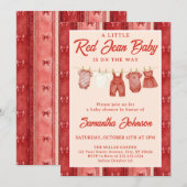 Rode Jean Denim Baby Shower Kaart (Voorkant / Achterkant)