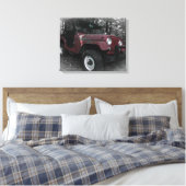 Rode Jeep met zwarte en witte achtergrond Canvas Afdruk (Insitu (Slaapkamer))