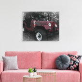 Rode Jeep met zwarte en witte achtergrond Canvas Afdruk (Insitu (Woonkamer))