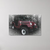 Rode Jeep met zwarte en witte achtergrond Canvas Afdruk (Voorkant)