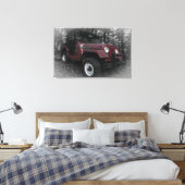 Rode Jeep met zwarte en witte achtergrond Canvas Afdruk (Insitu (Slaapkamer))