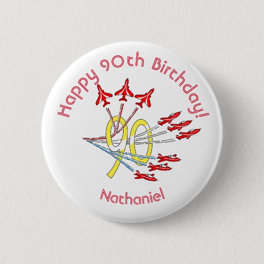 Rode Jetvliegtuigen - 90e Verjaardagsbadge Ronde Button 5,7 Cm (Voorkant)
