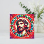 Rode Jezus kerstkaart! Feestdagenkaart (Staand voorkant)