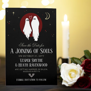 Rode 'Joining of Souls' Halloween-huwelijk Save The Date
