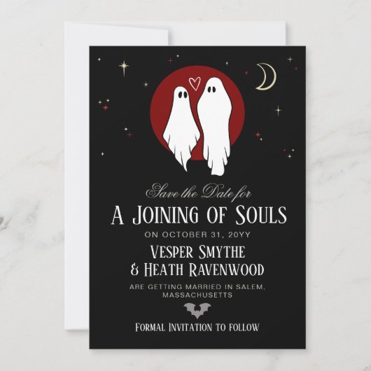 Rode 'Joining of Souls' Halloween-huwelijk Save The Date (Voorkant)