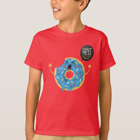 Rode jongens Kinder boezem Donut Mess met skaterko T-shirt (Voorkant)