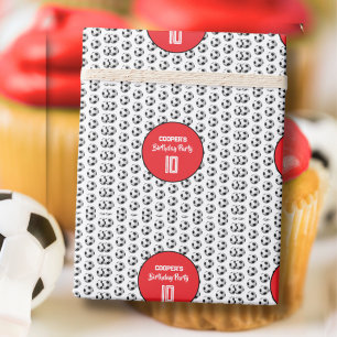 Rode Jongens Voetbal Verjaardagsfeestje Cadeaupapier