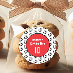 Rode Jongens Voetbal Verjaardagsfeestje Ronde Sticker