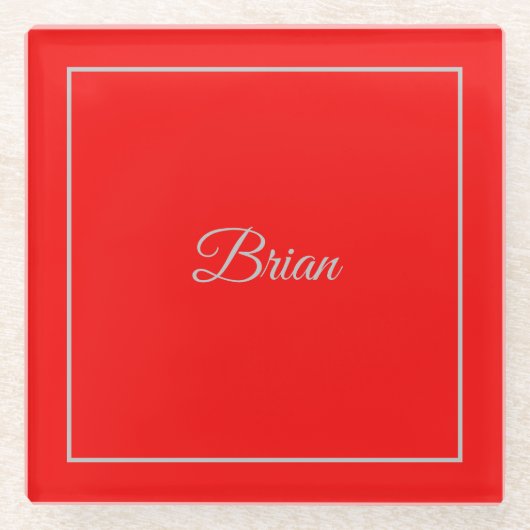 Rode Jouw naam Minimalistisch Persoonlijk Modern Glazen Onderzetter (Voorkant)