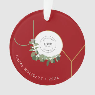 Rode JOY Krans Happy Holidays Logo Promotioneel Ornament