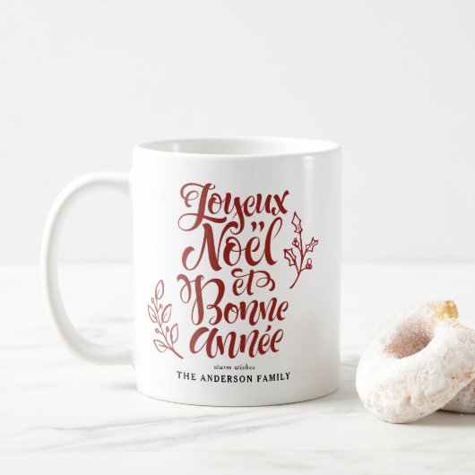 Rode Joyeux Noël en Bonne Année Kalligrafie Koffiemok (Met donut)