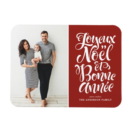 Rode Joyeux Noël et Bonne Année Kerstfoto Magneet (Horizontaal)