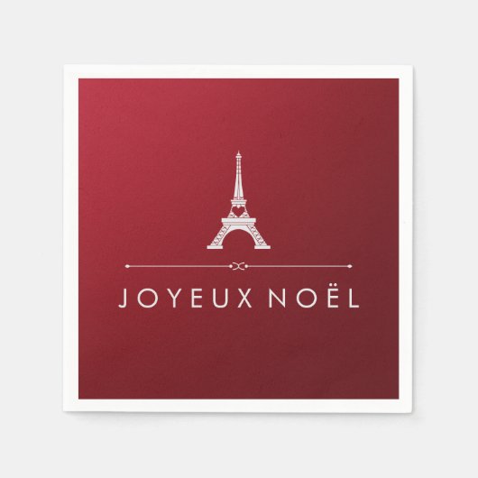 Rode Joyeux Noel Franse Kerst en Eiffeltoren Servetten (Voorkant)