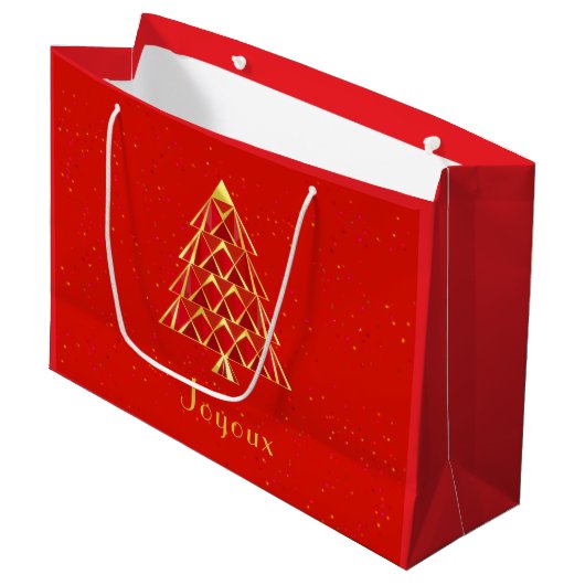 Rode Joyoux Noel Gift Bag Groot Cadeauzakje (Voorkant Gekanteld)
