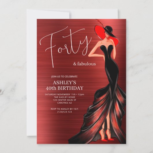 Rode Jurk 40 en Fabulous Elegante Verjaardag Kaart (Voorkant)