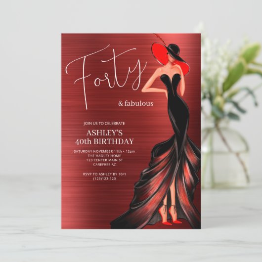 Rode Jurk 40 en Fabulous Elegante Verjaardag Kaart (Staand voorkant)