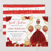 Rode jurk blond haar prinses Sweet 16 Kaart (Voorkant / Achterkant)