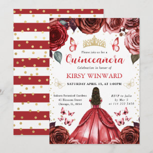 Rode Jurk Bruine Haren Prinses Quinceanera Kaart