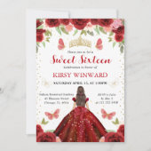Rode Jurk Bruine Prinses Sweet 16 Kaart (Voorkant)