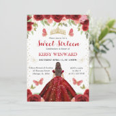 Rode Jurk Bruine Prinses Sweet 16 Kaart (Staand voorkant)